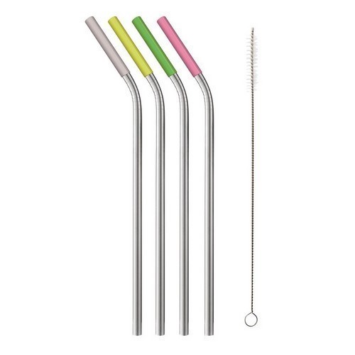 SET 4 PAJITAS ACERO KOALA BODEGA COLORES + CEPILLO